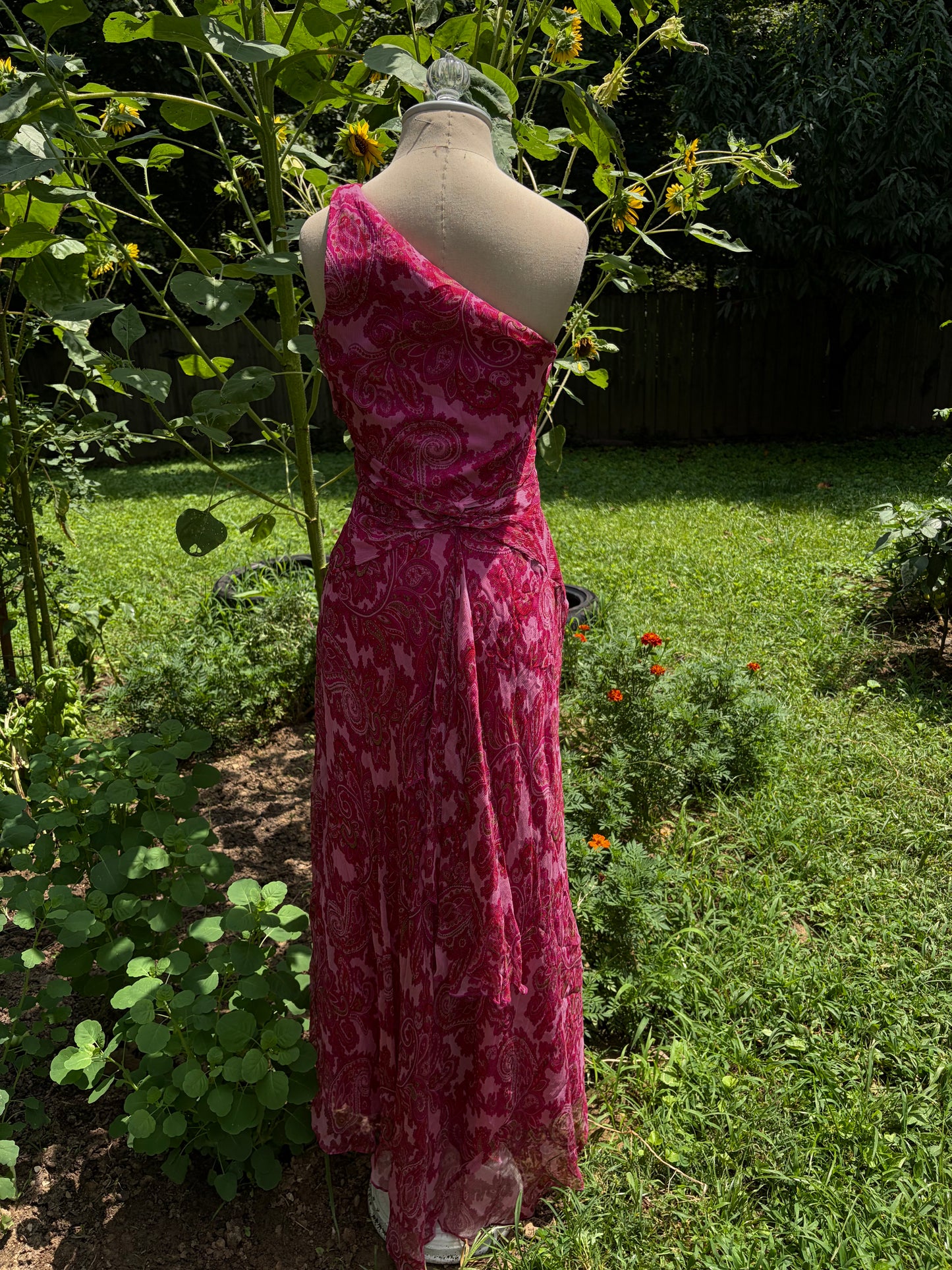 Y2K Silk Garden Party Pink Paisley Dress