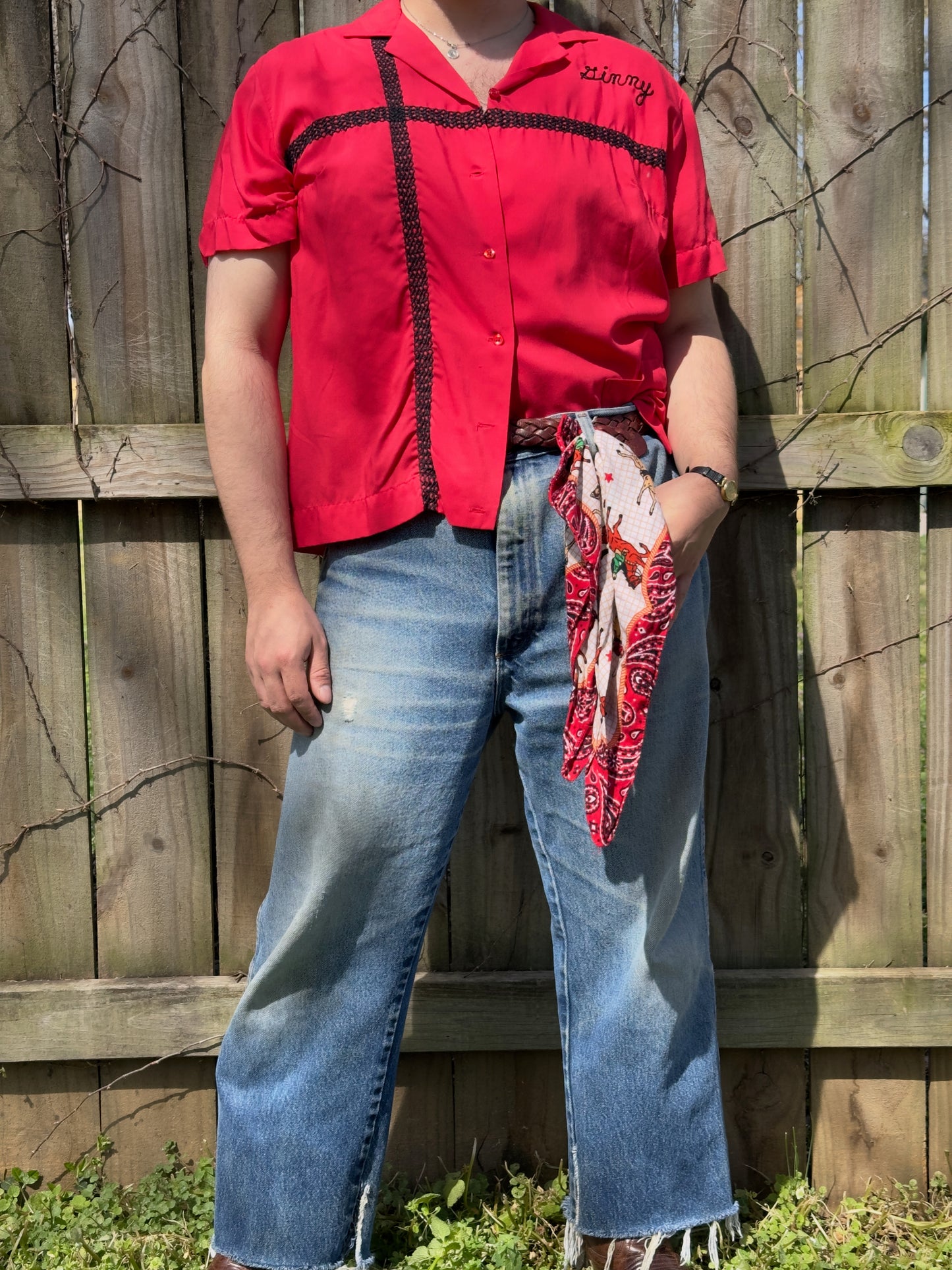 Vintage 1960’s Cherry Red Ginny Chainstitch Bowling Shirt