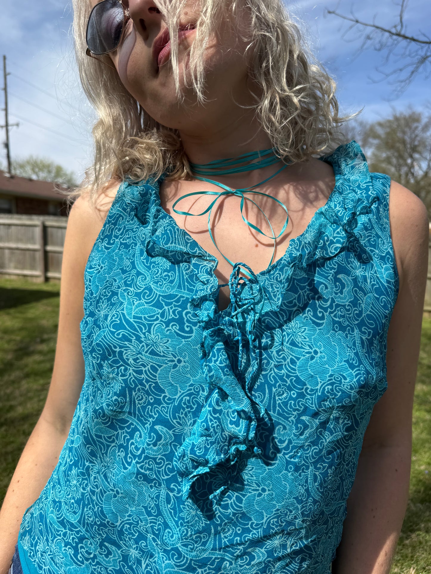 Y2K Aquamarine Silk Top