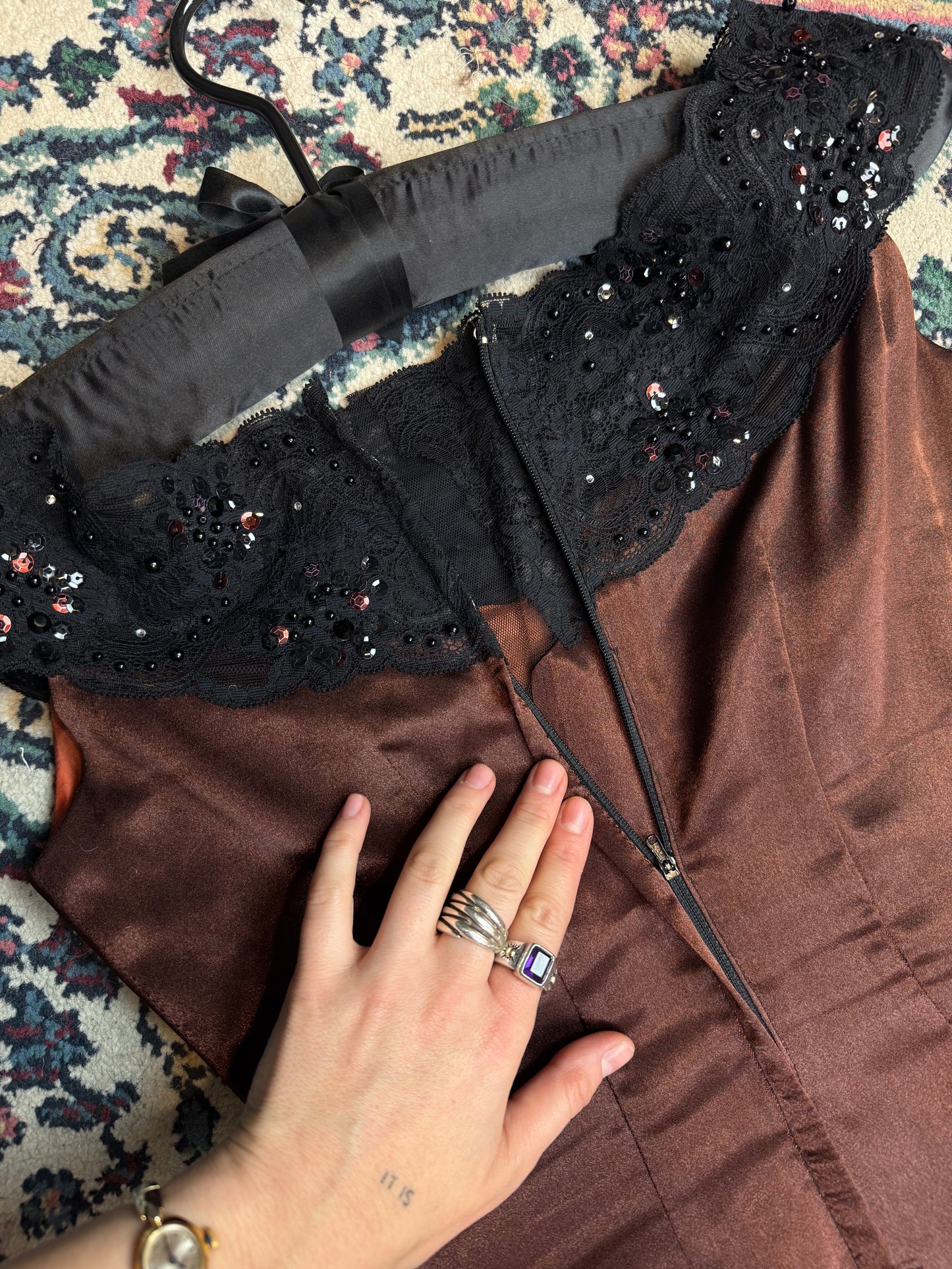 Dripping in Chocolate Brown Satin Formal Dress