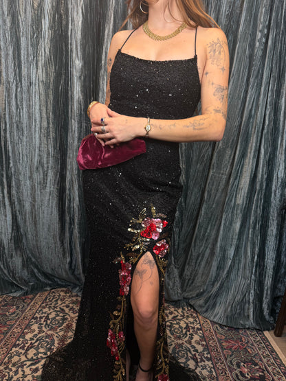 Fully Beaded Dark Winter Gown