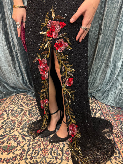 Fully Beaded Dark Winter Gown