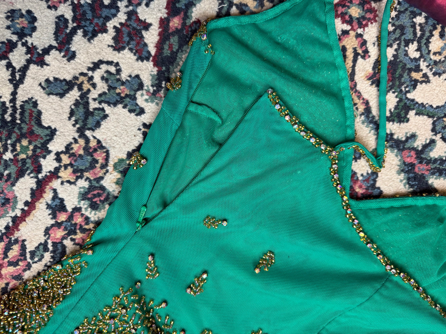 Vintage Y2K Beaded Emerald City Evening Gown