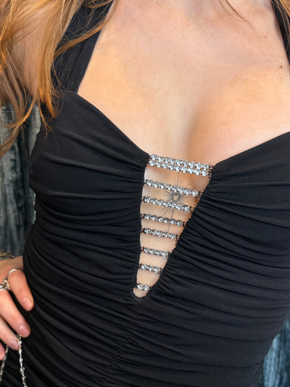 Black Ruched Deadstock Midi Dress