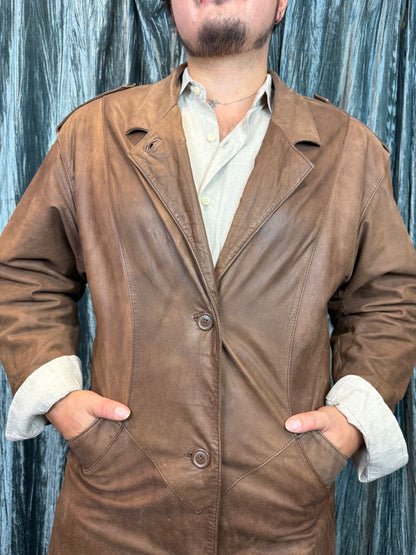 Smooth Whiskey Leather Trench Coat
