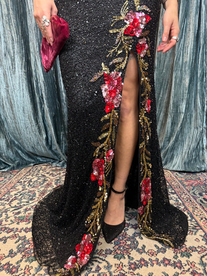 Fully Beaded Dark Winter Gown