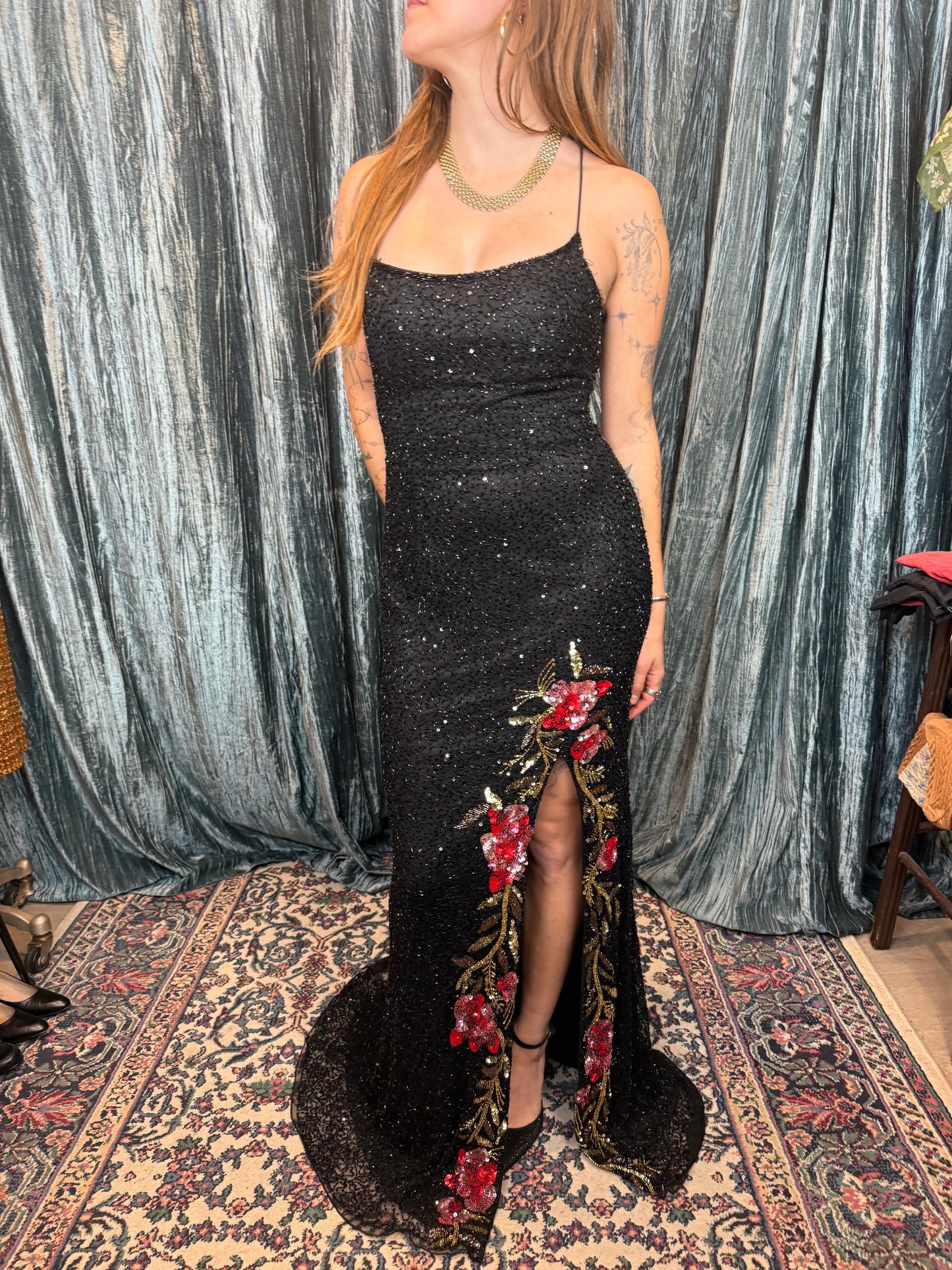 Fully Beaded Dark Winter Gown