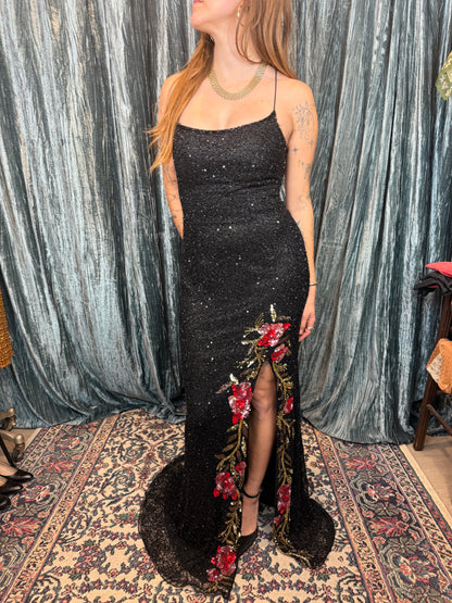 Fully Beaded Dark Winter Gown