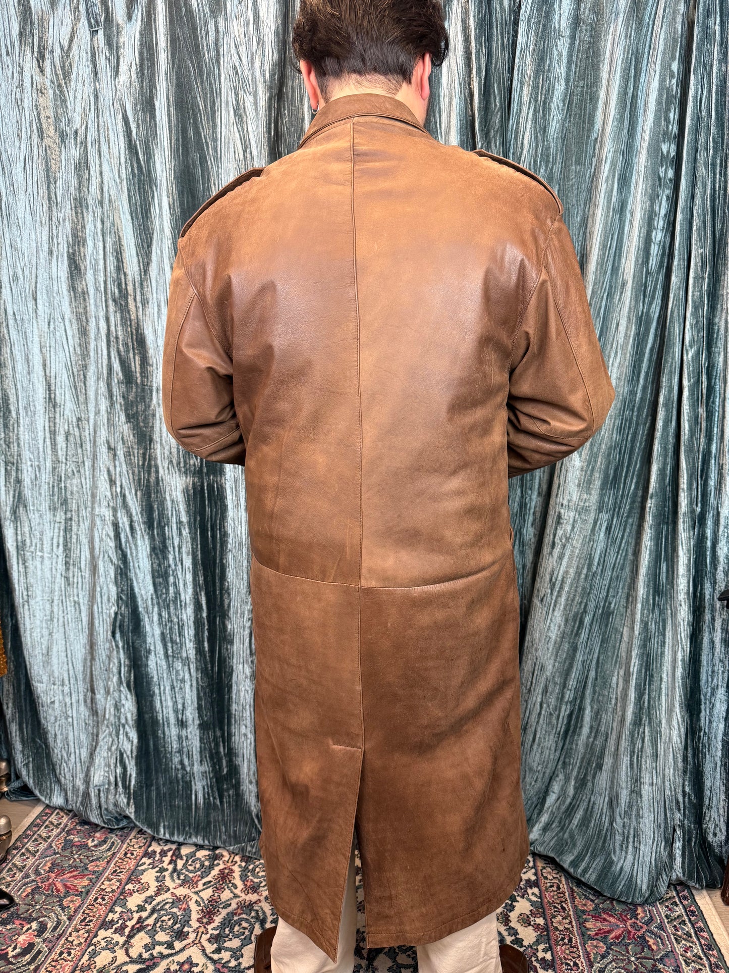 Smooth Whiskey Leather Trench Coat