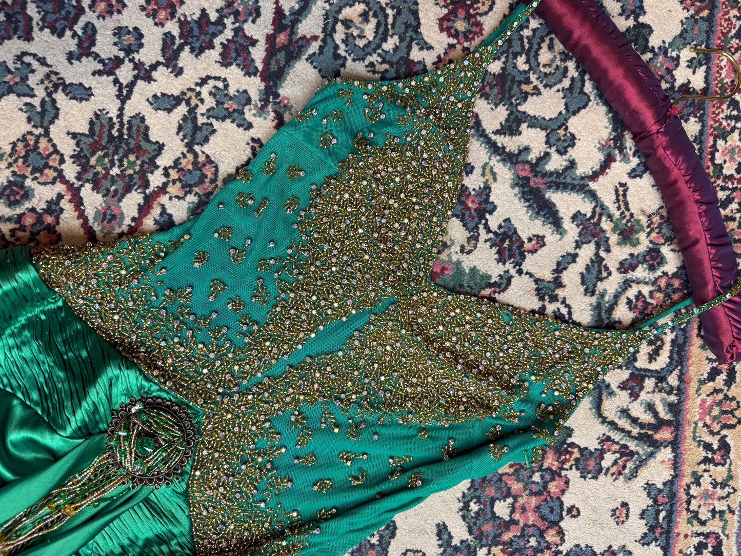 Vintage Y2K Beaded Emerald City Evening Gown