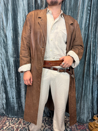 Smooth Whiskey Leather Trench Coat