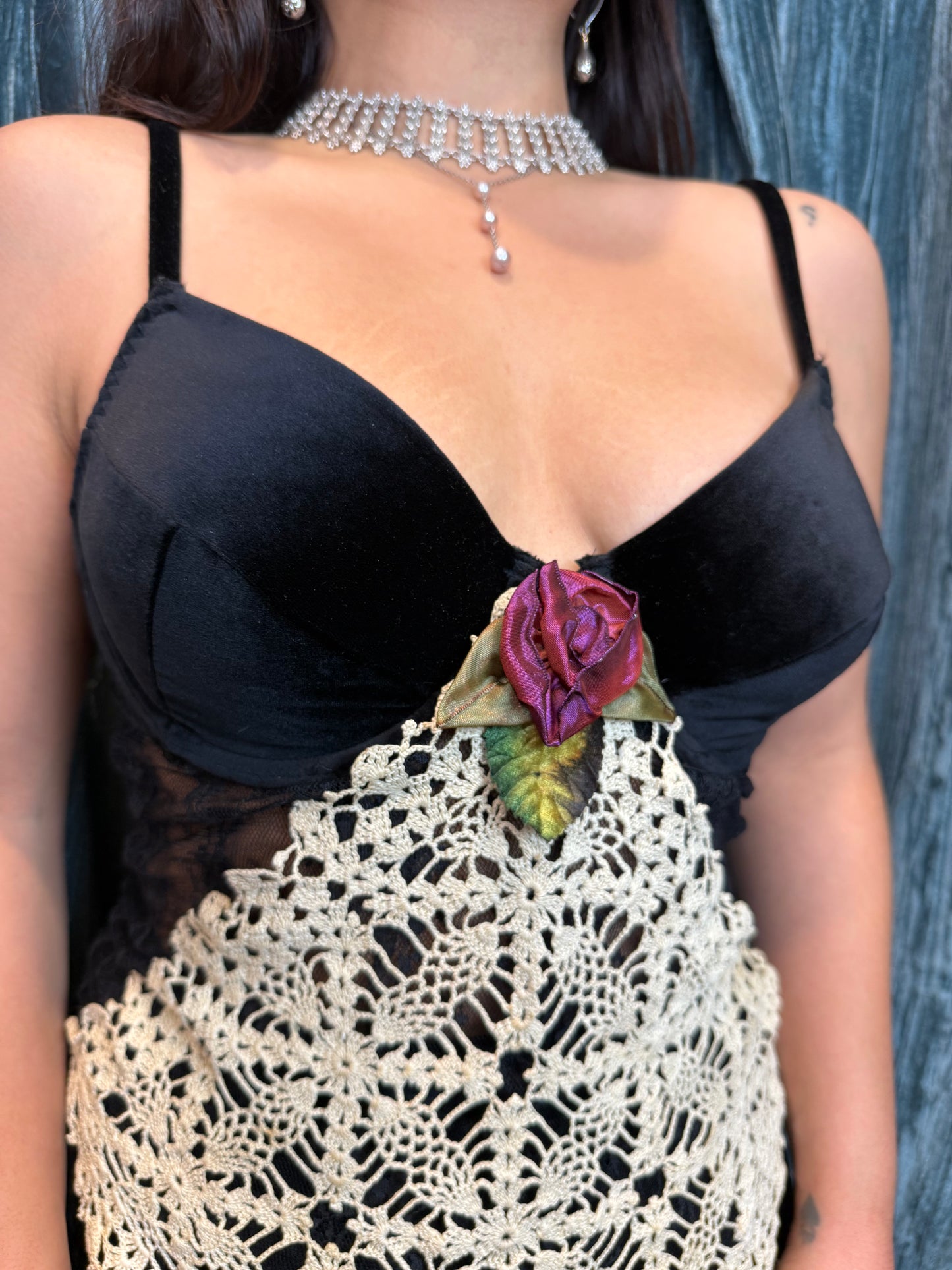 Gothic Velvet and Lace Handmade Top