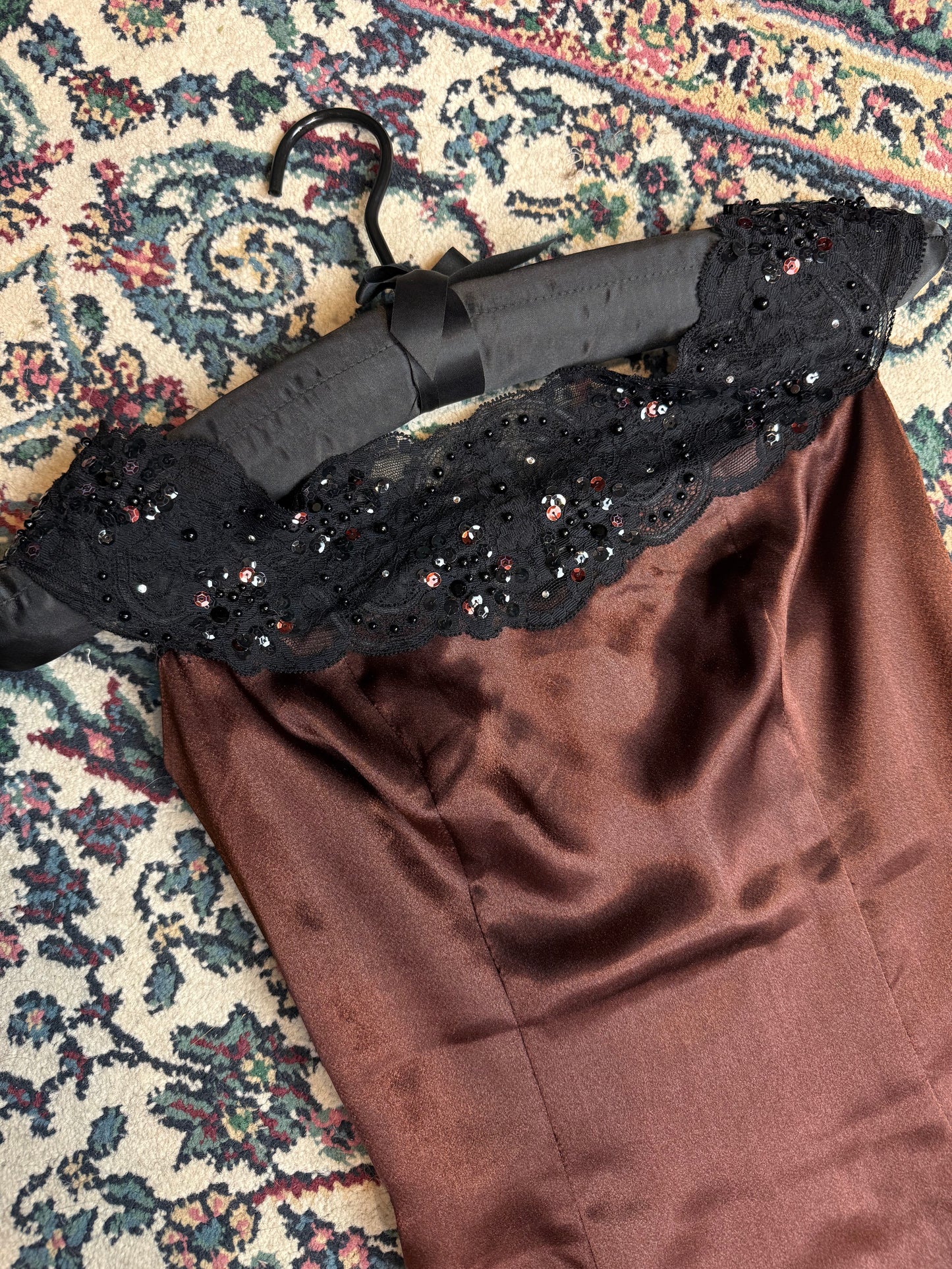 Dripping in Chocolate Brown Satin Formal Dress