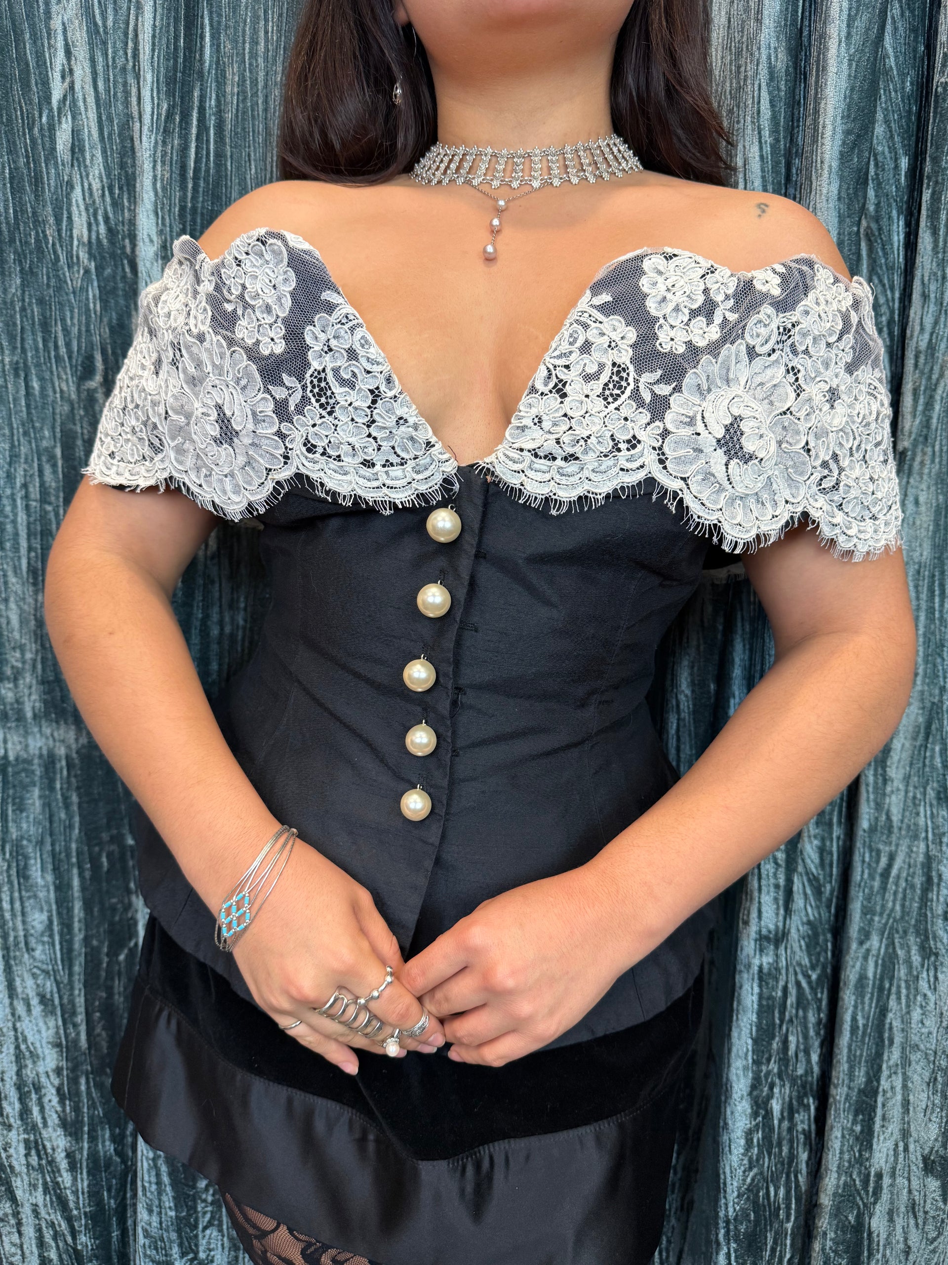 トップス sheller Lace Open Shoulder Peplum Tops Reworked 80's Peplum Top – Lucky Stars