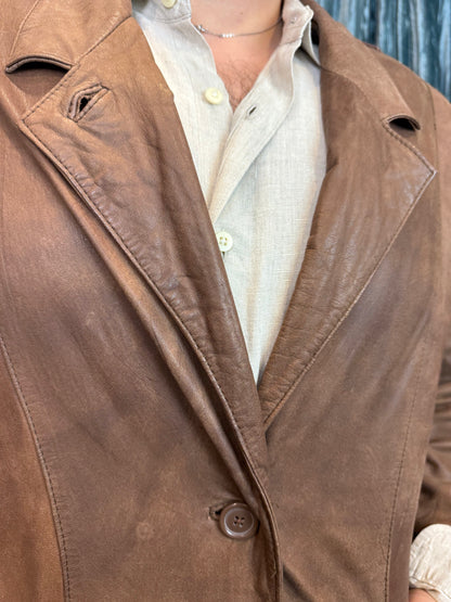 Smooth Whiskey Leather Trench Coat