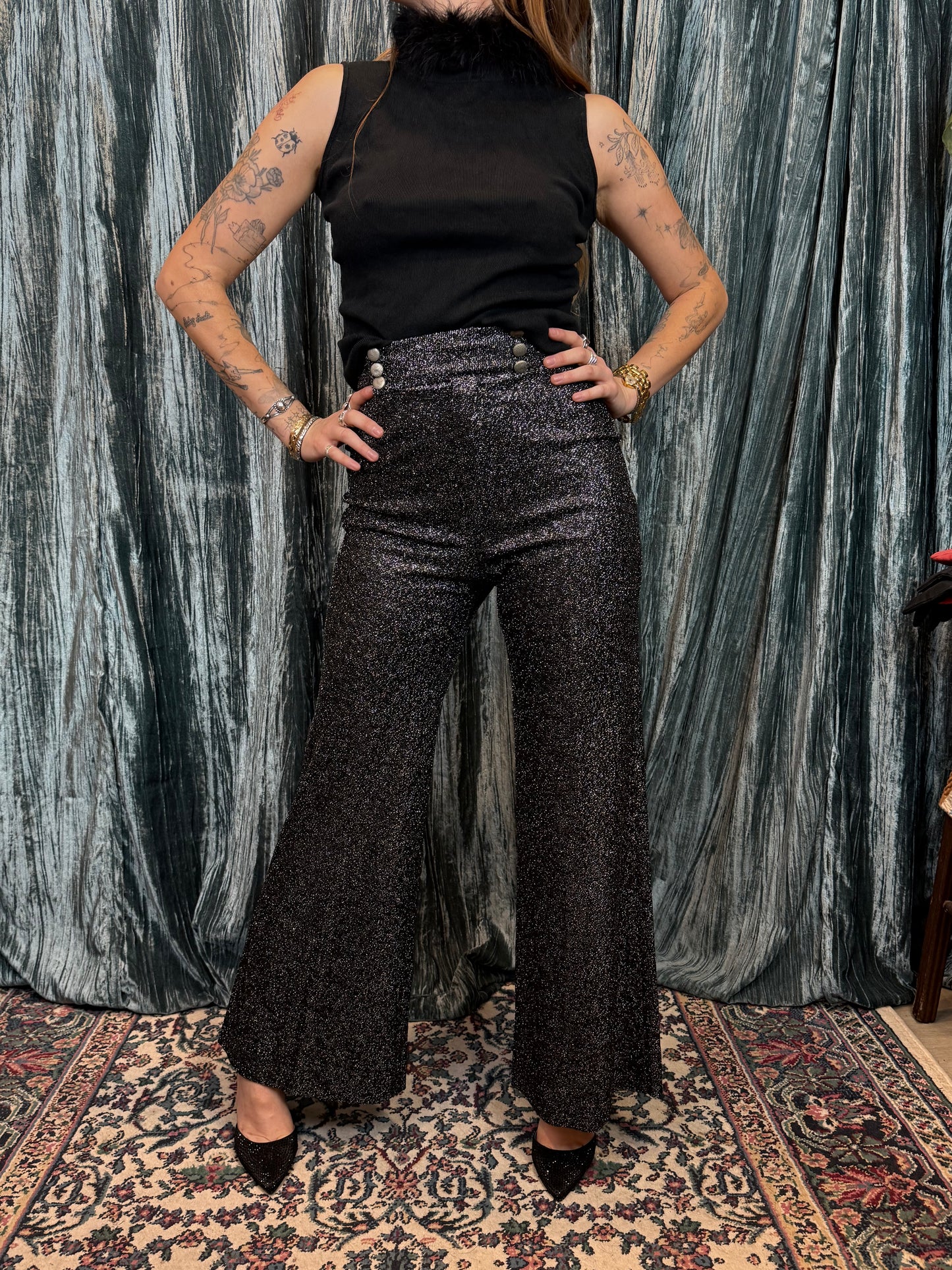 Black Sparkle Wide-Leg Pants