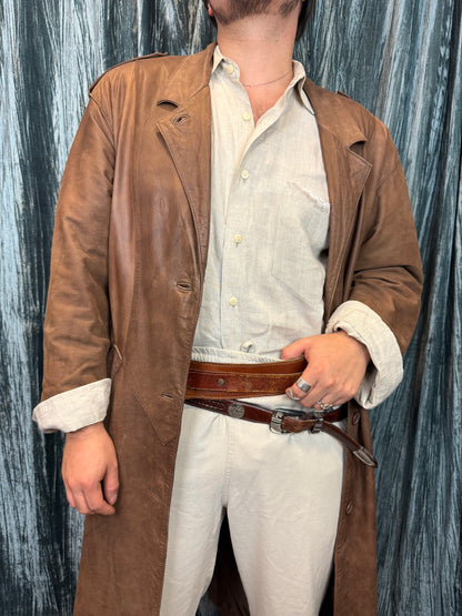 Smooth Whiskey Leather Trench Coat