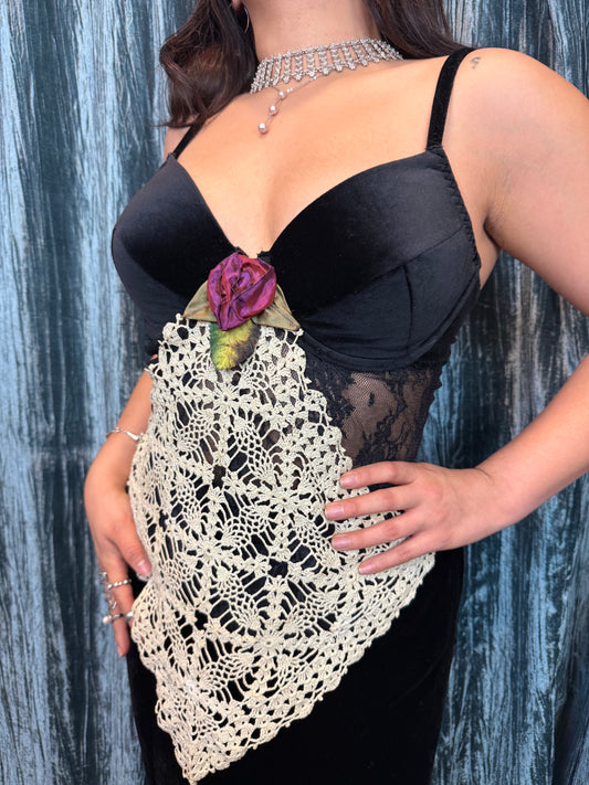 Gothic Velvet and Lace Handmade Top