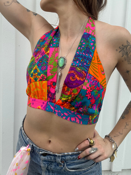 Vintage 1970’s Psychedelic Lady Halter Top