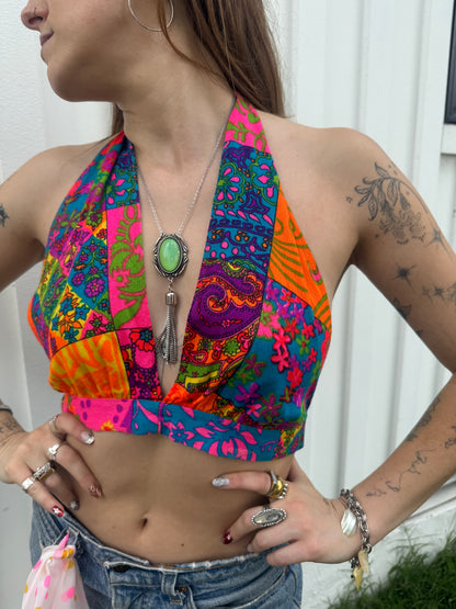 Vintage 1970’s Psychedelic Lady Halter Top