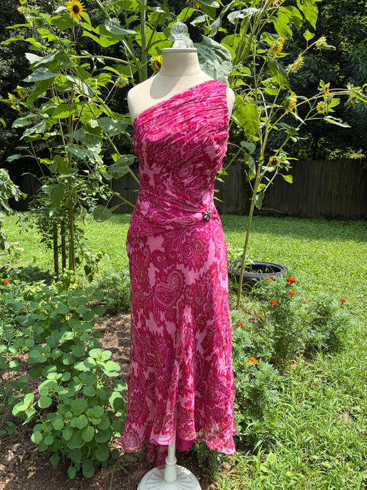 Y2K Silk Garden Party Pink Paisley Dress