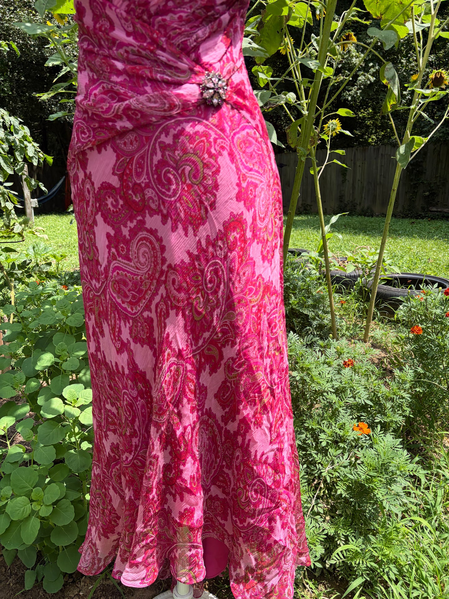 Y2K Silk Garden Party Pink Paisley Dress