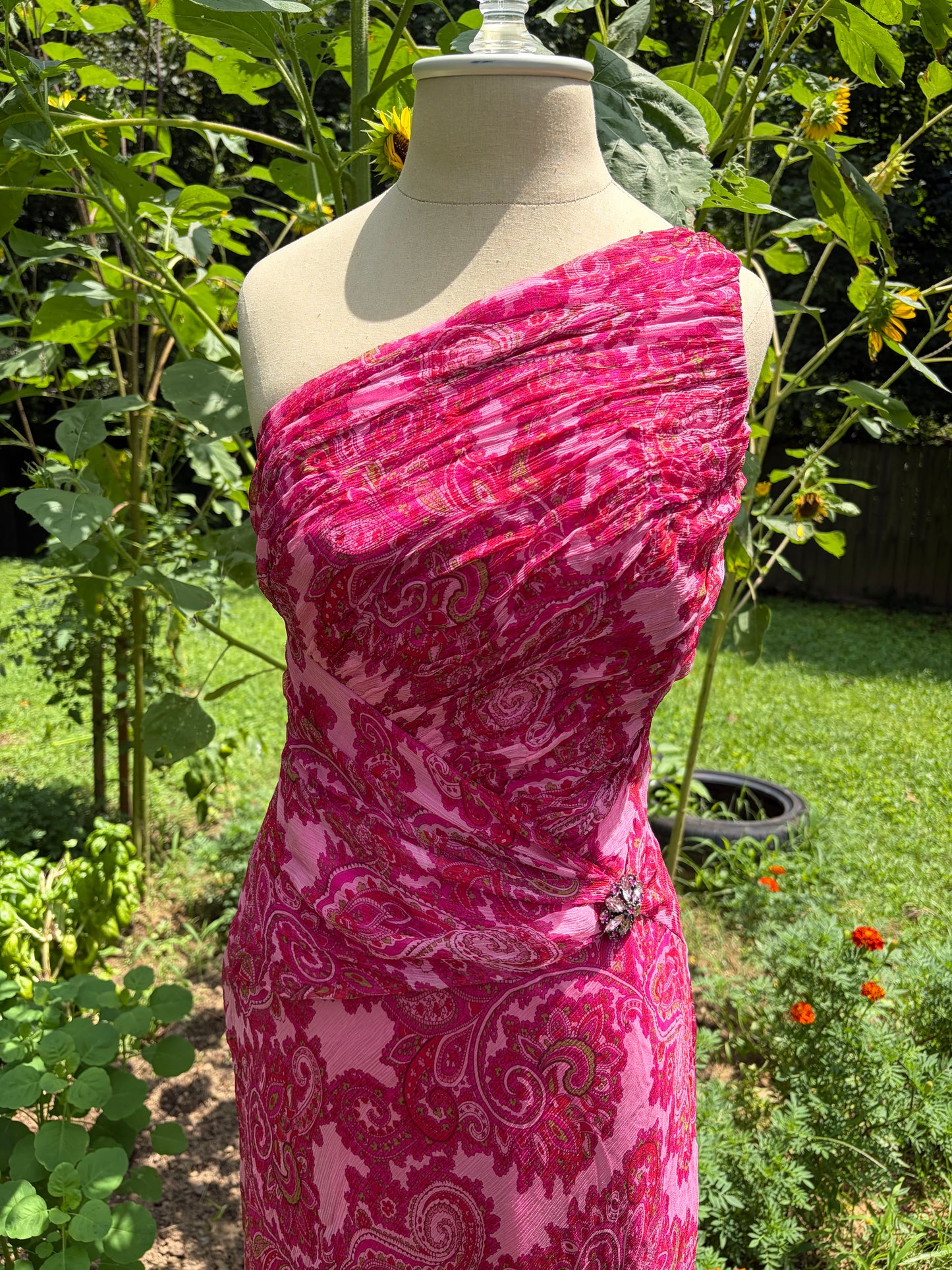 Y2K Silk Garden Party Pink Paisley Dress