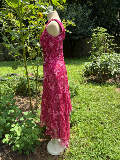 Y2K Silk Garden Party Pink Paisley Dress