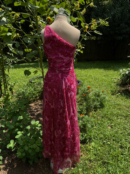 Y2K Silk Garden Party Pink Paisley Dress