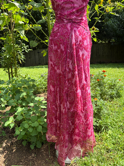 Y2K Silk Garden Party Pink Paisley Dress