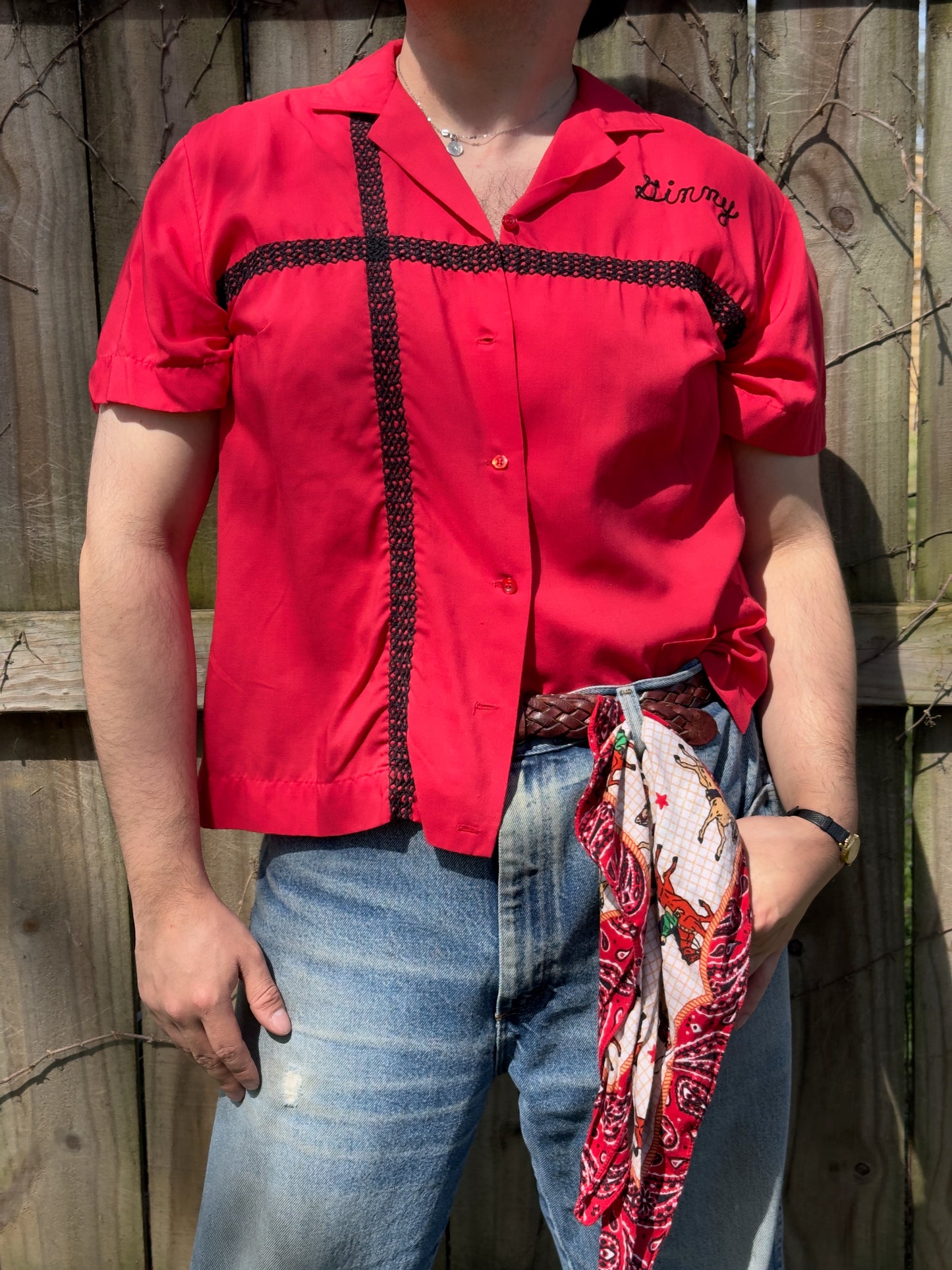 Vintage 1960’s Cherry Red Ginny Chainstitch Bowling Shirt