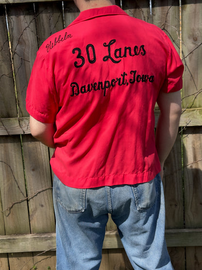 Vintage 1960’s Cherry Red Ginny Chainstitch Bowling Shirt