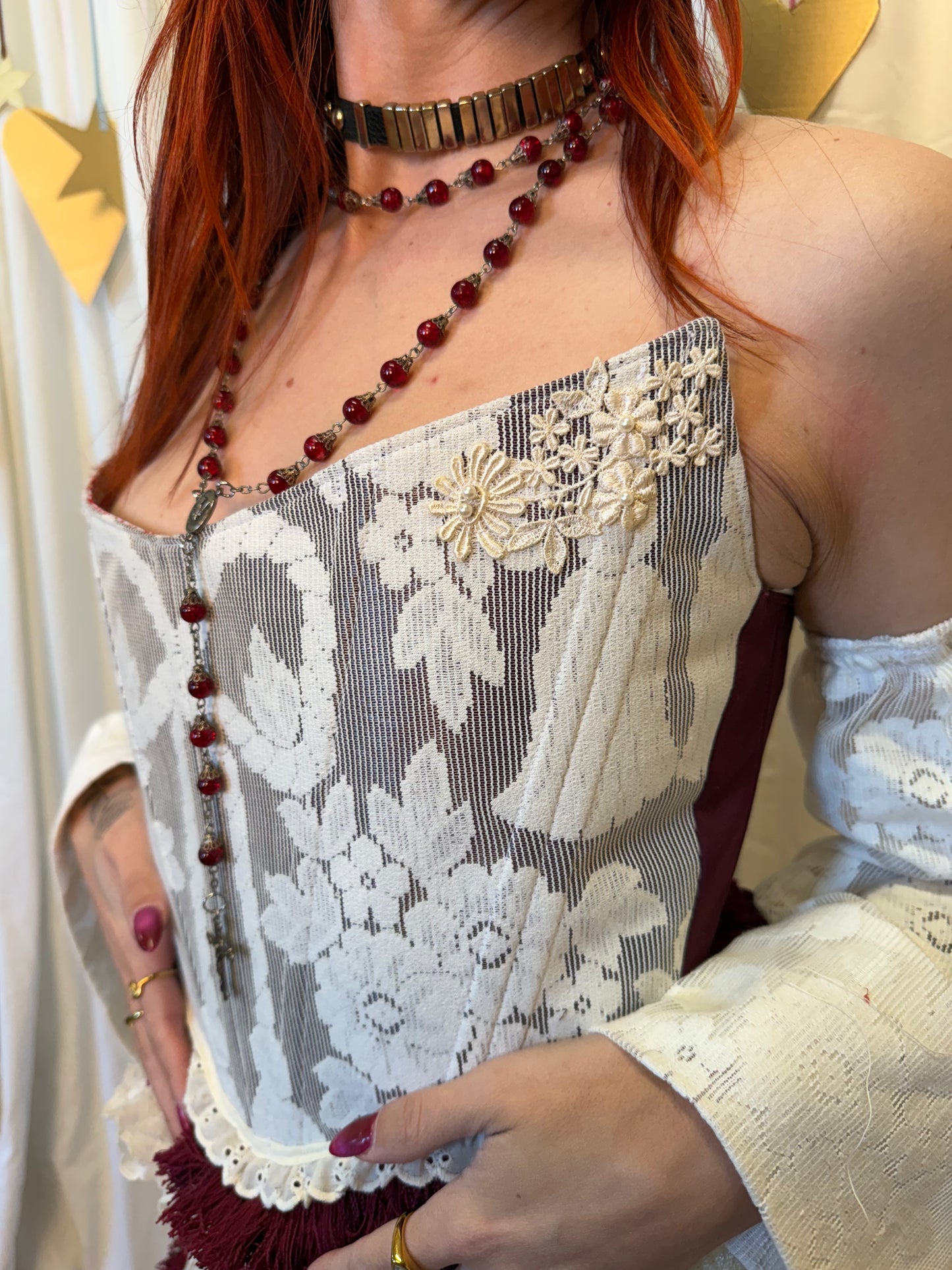 Handmade Romantic Bell Sleeve Corset and Collage Lace Mini Skirt Set