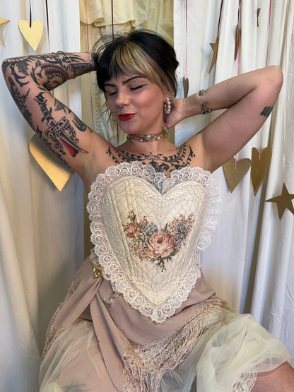 Handmade Upcyled Vintage Quilt Ruffle Heart Corset