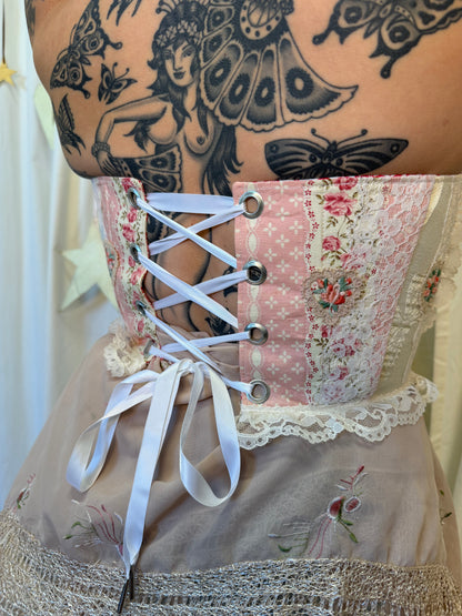 Handmade Upcyled Vintage Quilt Ruffle Heart Corset