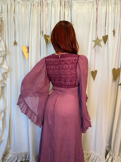Vintage 1970's Red Wine Butterfly Dress