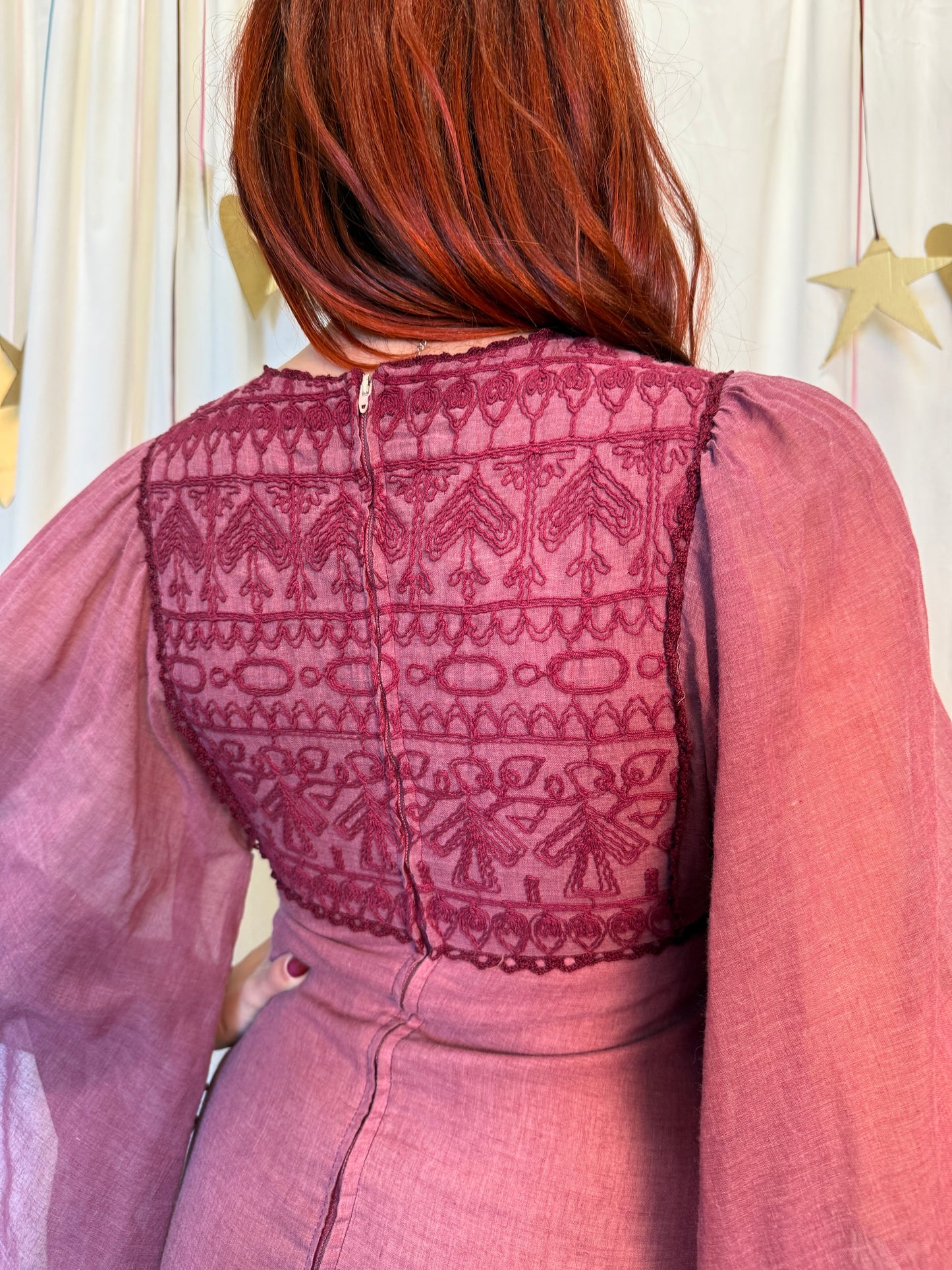 Vintage 1970's Red Wine Butterfly Dress