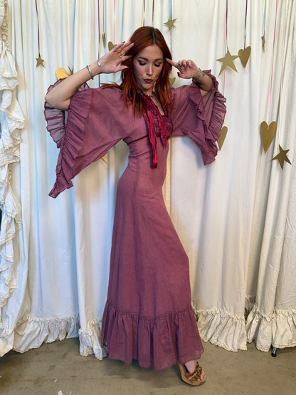 Vintage 1970's Red Wine Butterfly Dress