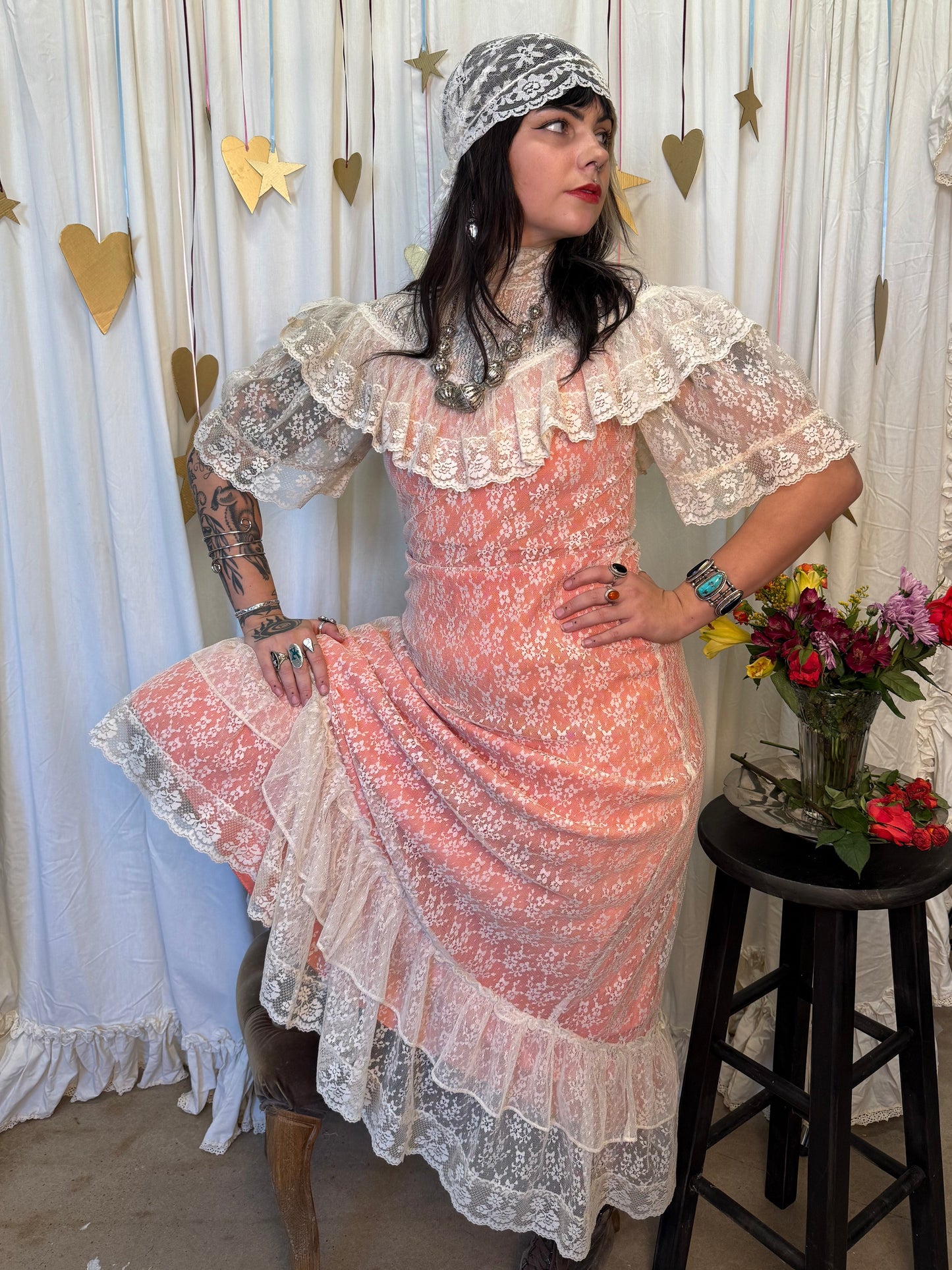 Vintage 1970's Blush Meadow Dress