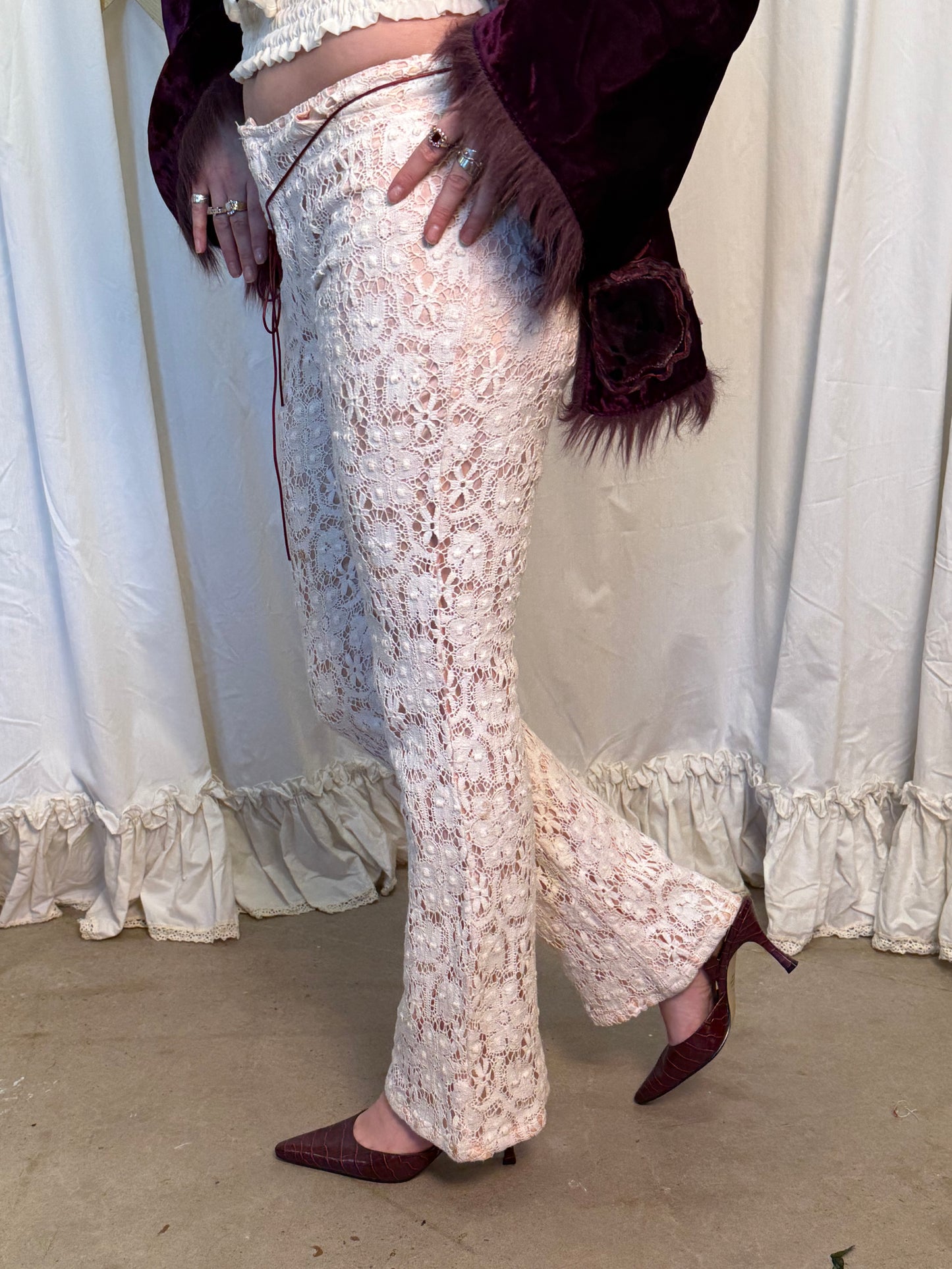 Y2k Lace Hip Hugger Pants