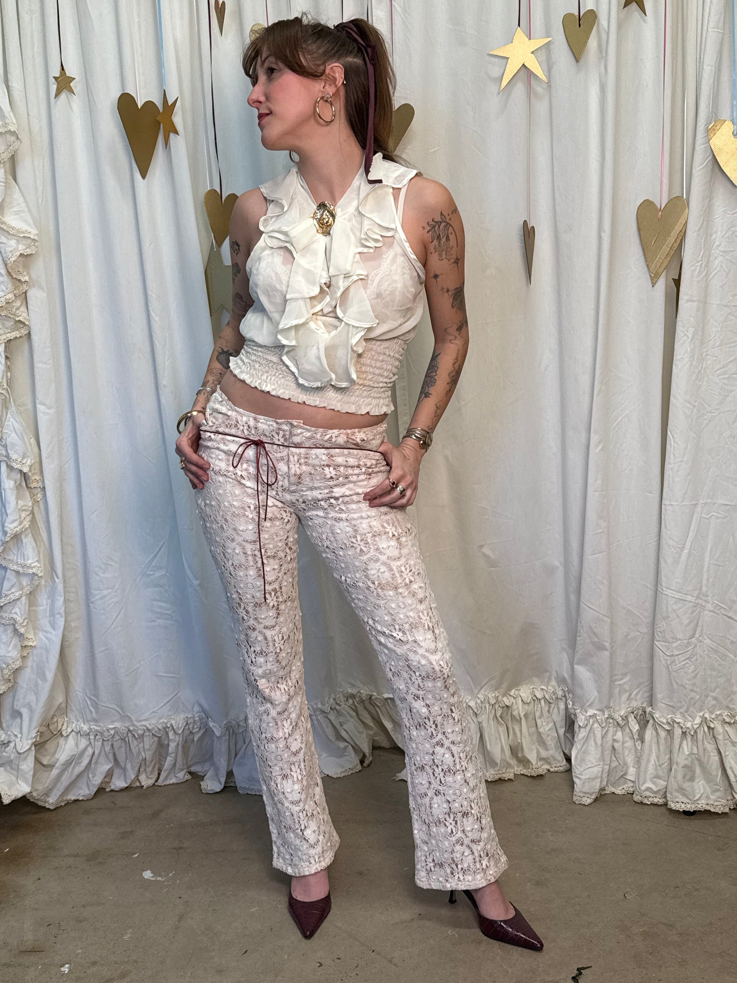 Y2k Lace Hip Hugger Pants