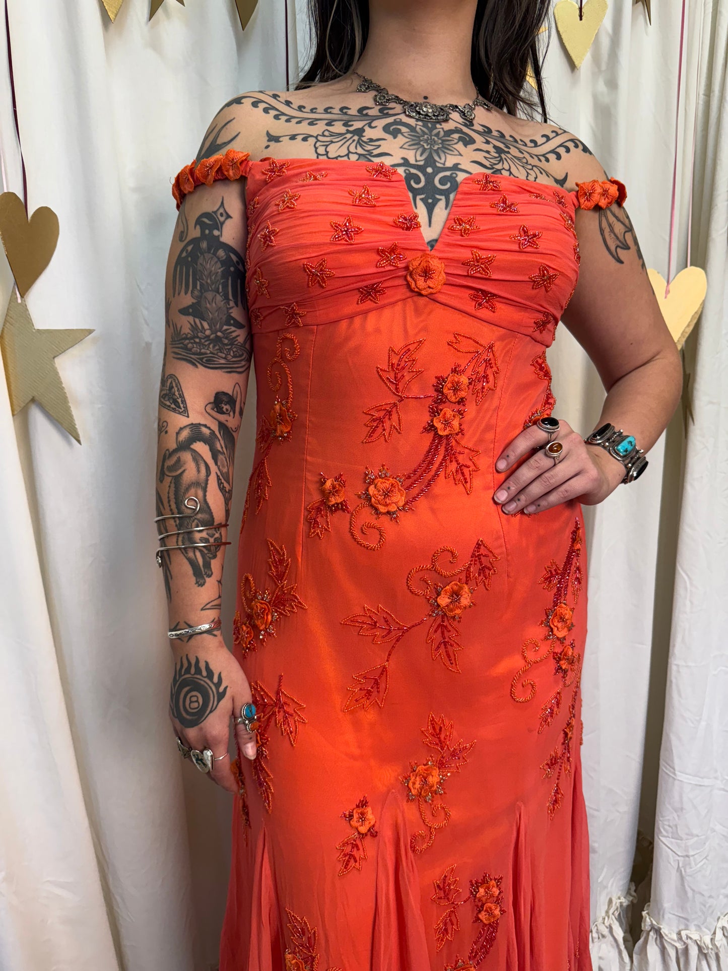 Vintage Y2k Silk Blood Orange Sunset Evening Gown