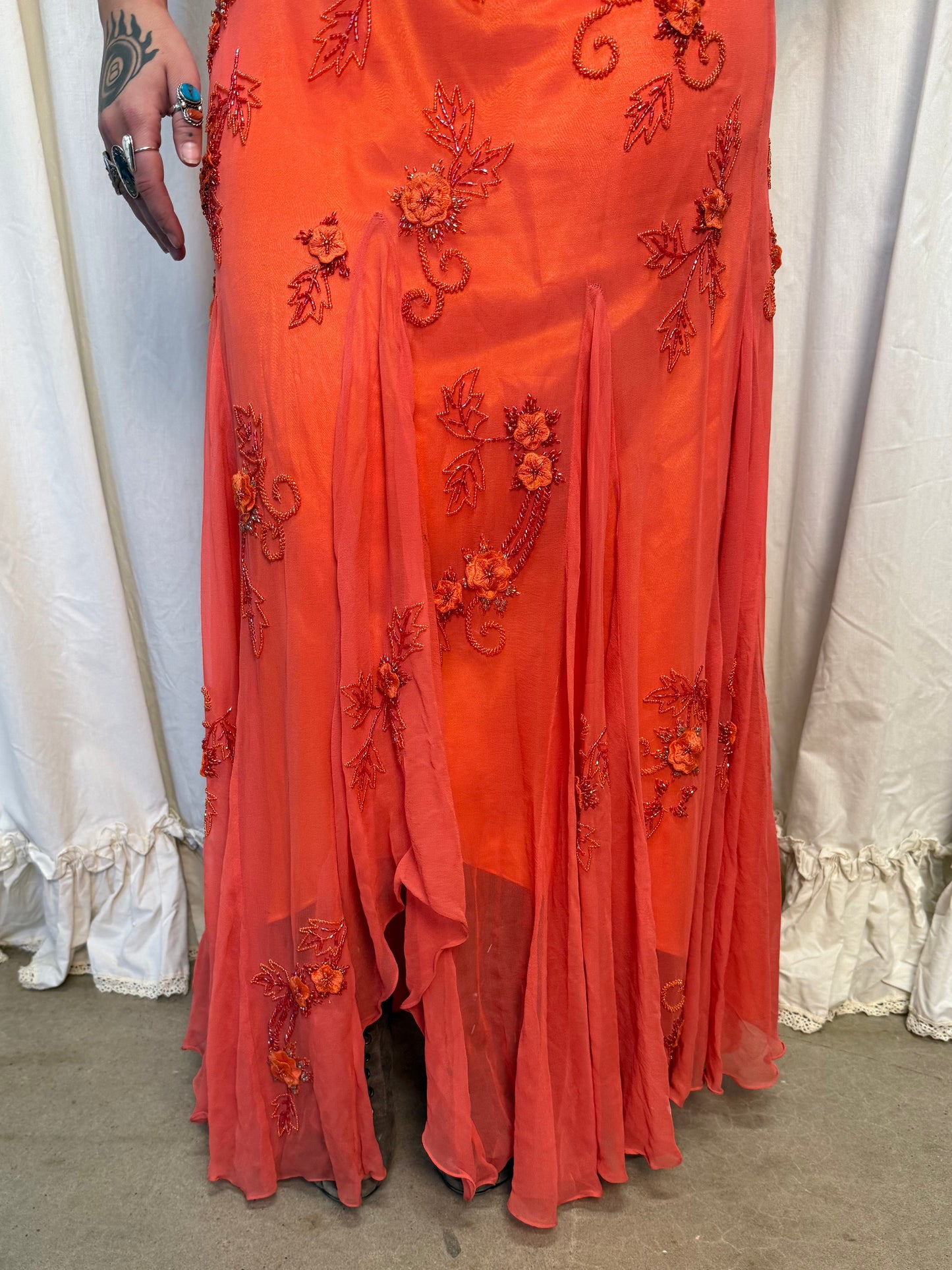 Vintage Y2k Silk Blood Orange Sunset Evening Gown