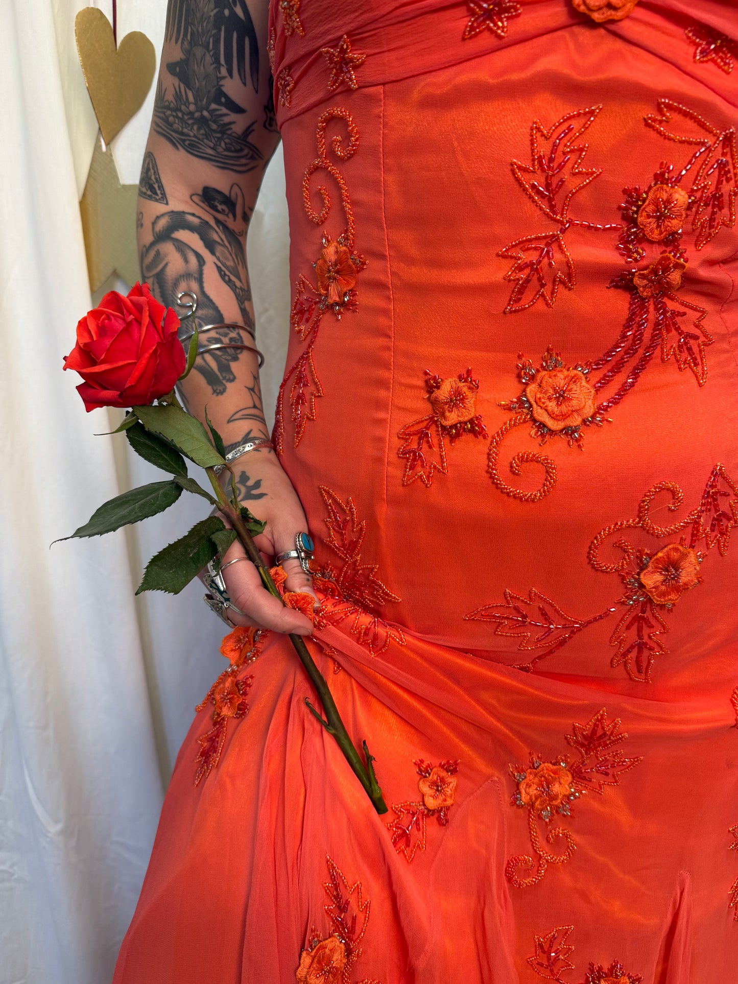 Vintage Y2k Silk Blood Orange Sunset Evening Gown