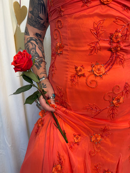 Vintage Y2k Silk Blood Orange Sunset Evening Gown