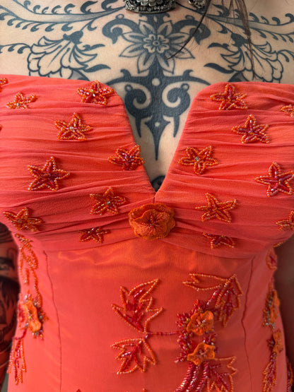 Vintage Y2k Silk Blood Orange Sunset Evening Gown