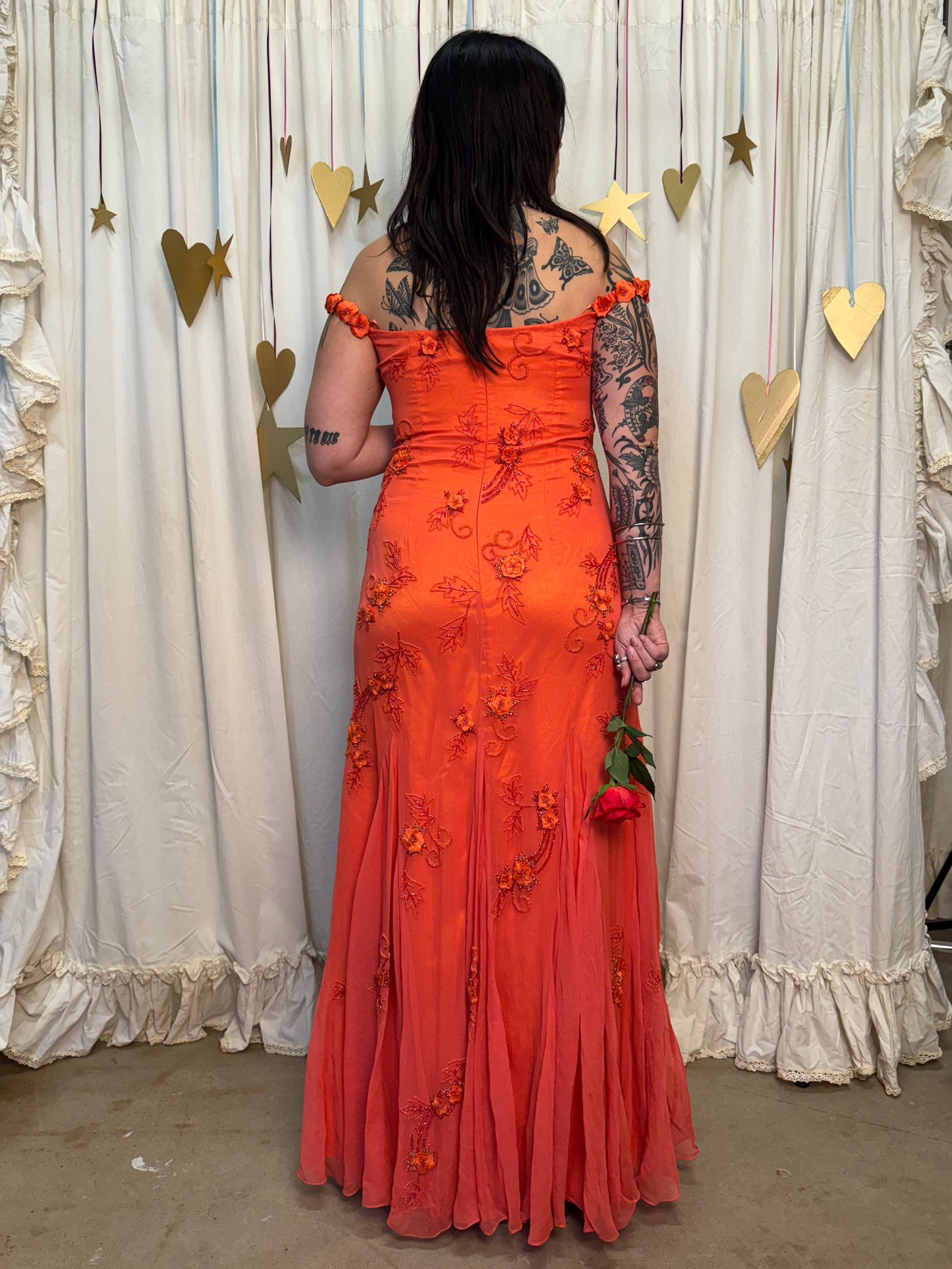 Vintage Y2k Silk Blood Orange Sunset Evening Gown