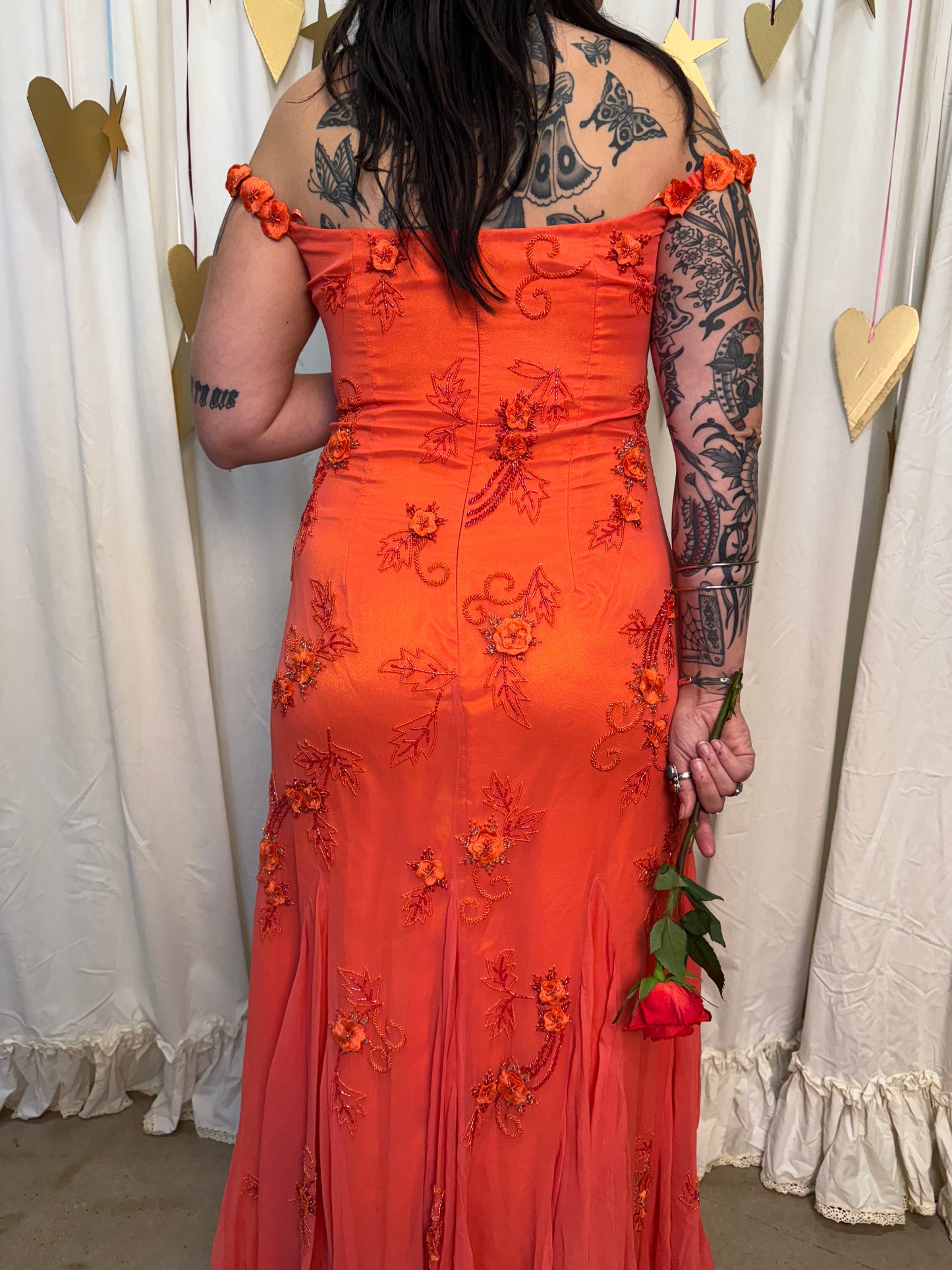 Vintage Y2k Silk Blood Orange Sunset Evening Gown