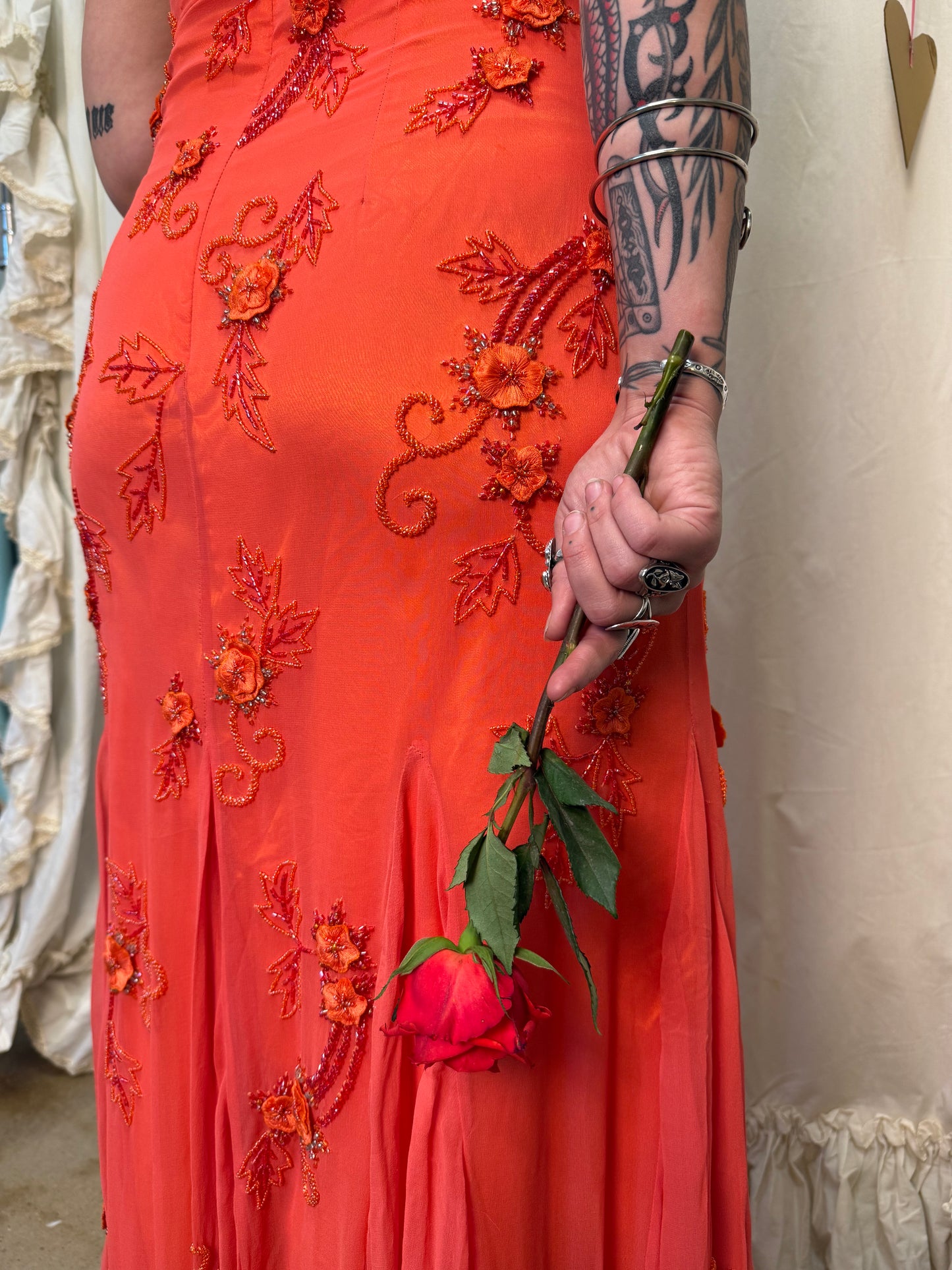 Vintage Y2k Silk Blood Orange Sunset Evening Gown