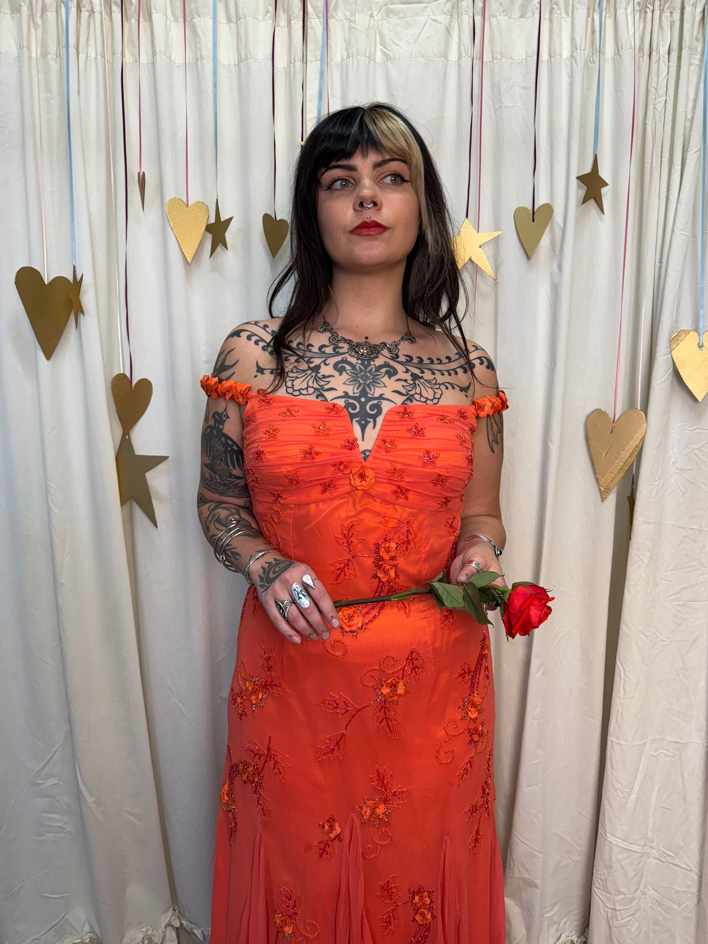 Vintage Y2k Silk Blood Orange Sunset Evening Gown